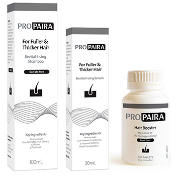 Propaira Hair Loss Shampoo 100ml & Serum 30ml & 120 Hair Booster Tablets for fuller and thicker hair Propaira Hair Loss Shampoo 100ml & Serum 30ml & 120 Hair Booster Tablets for fuller and thicker hair