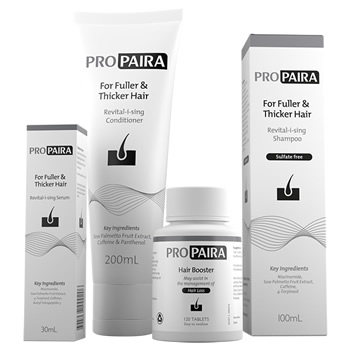 Propaira Hair Loss Shampoo 100ml, Conditioner 200ml, Serum 30ml & 120 Hair Booster Tablets for fuller and thicker hair Propaira Hair Loss Shampoo 100ml, Conditioner 200ml, Serum 30ml & 120 Hair Booster Tablets for fuller and thicker hair